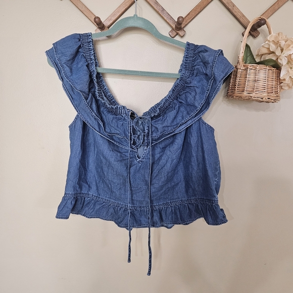 Express Denim Blue Ruffled Blouse - Picture 1 of 9